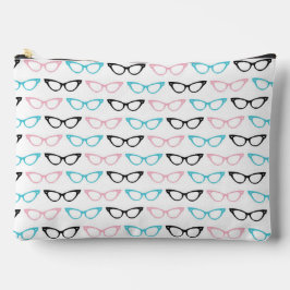 ピンクブルー黒猫眼鏡 アクセサリーポーチ