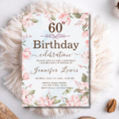 ピンクブルー60素晴らしいフローラ誕生日パーティー 招待状