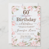 ピンクブルー60素晴らしいフローラ誕生日パーティー 招待状 (正面)