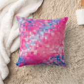 ピンクブルー&パープル抽象芸術モザイク正方形パターン クッション (ブランケット)