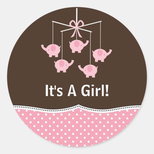 ピンクブルー&ブラウンエレファントモバイルありがとう ラウンドシール (正面)