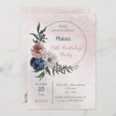 ピンクブルー&ホワイトフローラリースパーティー 招待状 (正面/裏面)