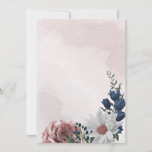 ピンクブルー&ホワイトフローラ幾何学誕生日パーティー 招待状 (裏面)