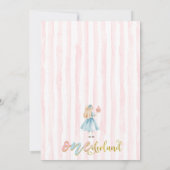 ピンクブルー ワイルドフラワー アリス ワンダーランド 1歳誕生日 招待状 (裏面)