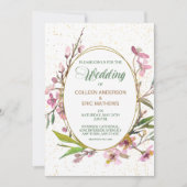 ピンクブロッサムオーバル金ゴールドフレーム結婚式招待状 招待状 (正面)