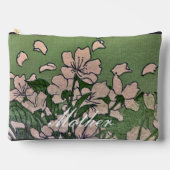 ピンクブロッサムグリーンプリントカットソーバッグ アクセサリーポーチ (正面)