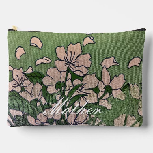 ピンクブロッサムグリーンプリントカットソーバッグ アクセサリーポーチ (正面)