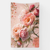 ピンクブロッサムバラ水彩壁画プリント#2 横断幕 (縦)