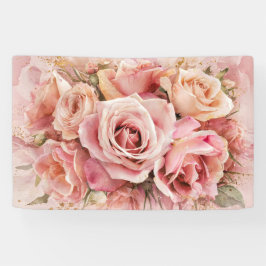 ピンクブロッサムバラ水彩壁画プリント#3 横断幕