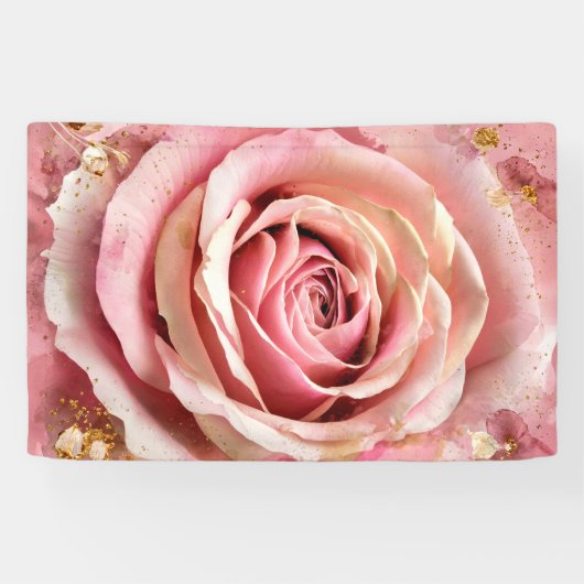 ピンクブロッサムバラ水彩壁画プリント#4 横断幕 (横)