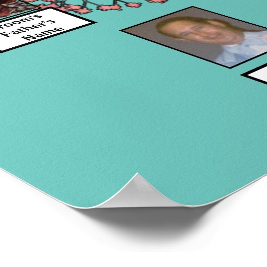 ピンクブロッサムフラクタルツリーティール(緑がかった色)2ファミリーツリー ポスター (角)