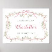 ピンクブロッサムフローラフレーム1stバースデーウェルカム ポスター (正面)