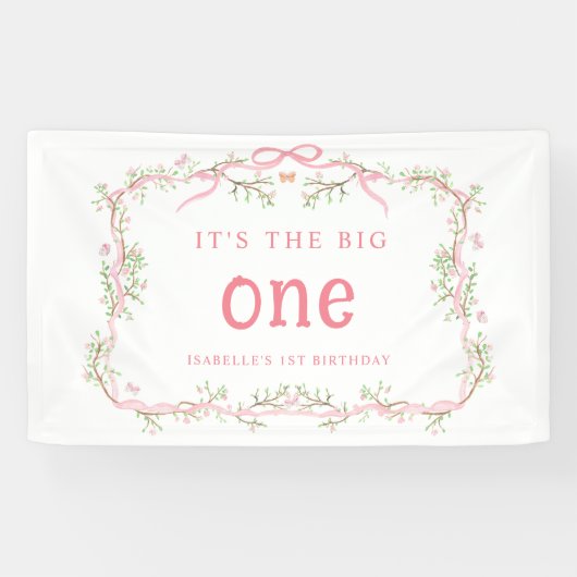 ピンクブロッサムフローラフレーム1st誕生日パーティー 横断幕 (横)