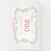 ピンクブロッサムフローラフレーム1st誕生日パーティー 横断幕 (縦)