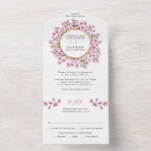 ピンクブロッサムフローラ結婚金ゴールド オールインワン招待状 (内側)