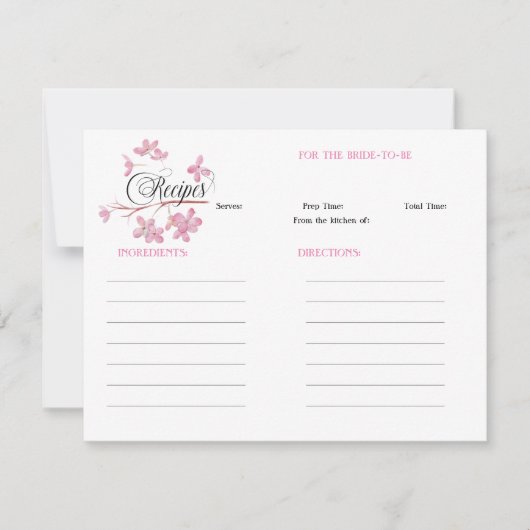 ピンクブロッサムブライダルシャワーレシピ ノートカード (正面)