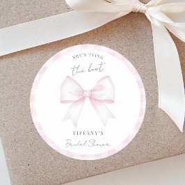ピンクブロッサムリボンのブライダルシャワー She's Tying The Knot ラウンドシール