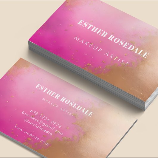 ピンクブロンツァーパウダーメイクアップアーティスト名刺 名刺