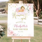 ピンクブロンデエンジェルベビー天国がウェルカムサインを送信 ポスター