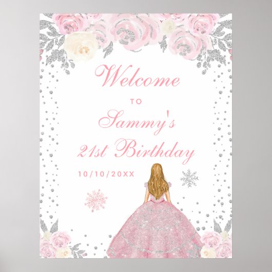 ピンクブロンド髪の女の子の誕生日パーティーへようこそ ポスター (正面)