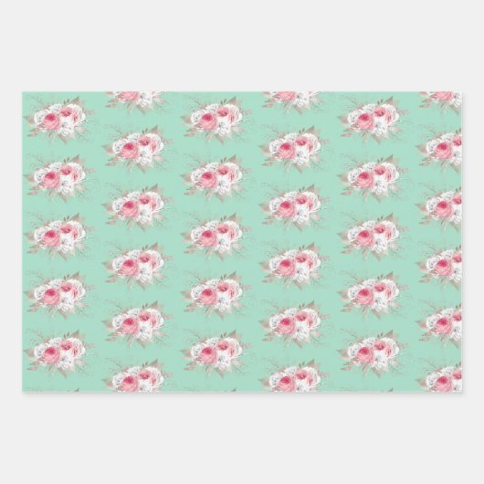 ピンクブーケとマッチングのストライプ ラッピングペーパーシート (正面3)