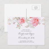 ピンクブーケフローラ水彩保存日 案内ポストカード (正面/裏面)