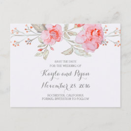 ピンクブーケフローラ水彩保存日 案内ポストカード