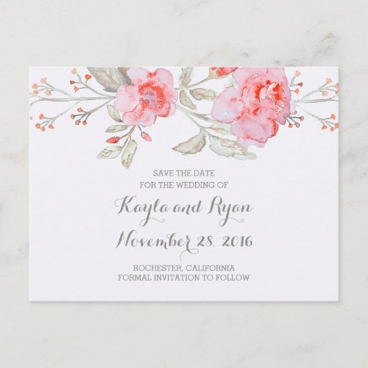 ピンクブーケフローラ水彩保存日 案内ポストカード (正面)
