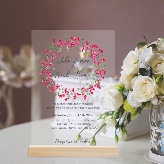 ピンクブーゲンビリア熱帯林ウェディングシャワー アクリル招待状