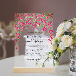 ピンクブーゲンビリア熱帯林ウェディングシャワー アクリル招待状