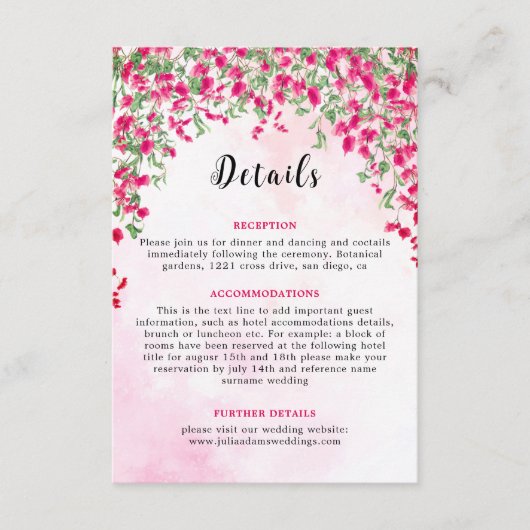 ピンクブーゲンビリア熱帯林ウェディングシャワー エンクロージャーカード (正面)