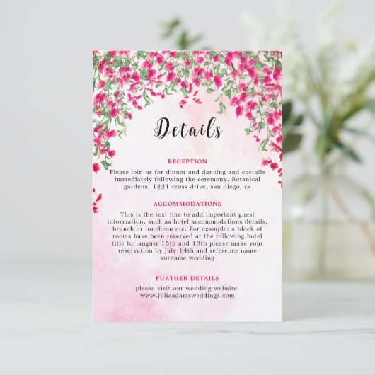 ピンクブーゲンビリア熱帯林ウェディングシャワー エンクロージャーカード (スタンド正面)