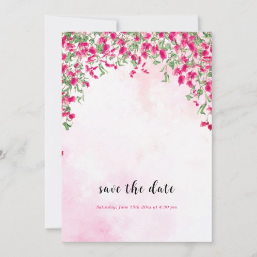 ピンクブーゲンビリア熱帯林ウェディングシャワー セーブザデート (裏面)