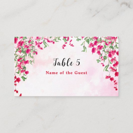 ピンクブーゲンビリア熱帯林ウェディングシャワー プレイスカード (裏面)