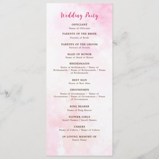 ピンクブーゲンビリア熱帯林ウェディングシャワー プログラム (裏面)