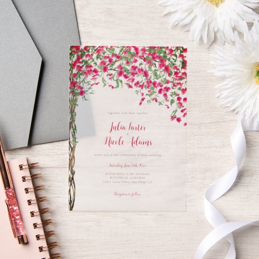 ピンクブーゲンビリア熱帯林ウェディングシャワー ベラム紙招待状 (ウェディング)