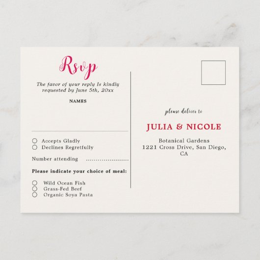 ピンクブーゲンビリア熱帯林ウェディングシャワー ポストカード (裏面)