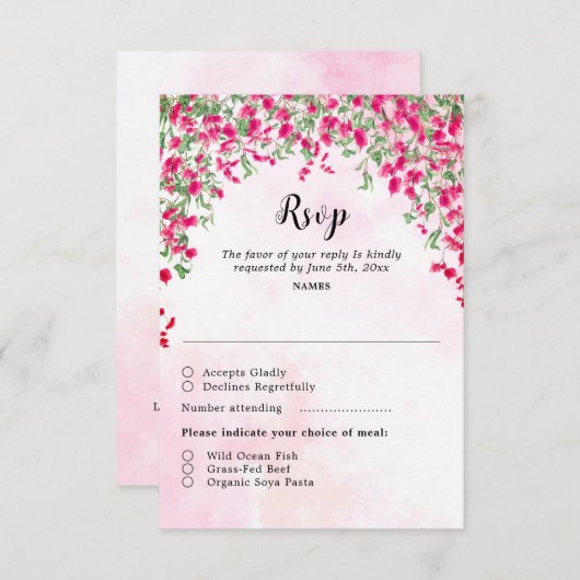 ピンクブーゲンビリア熱帯林ウェディングシャワー 出欠カード (正面/裏面)