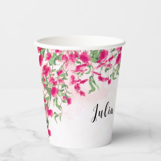 ピンクブーゲンビリア熱帯林ウェディングシャワー 紙コップ (正面)