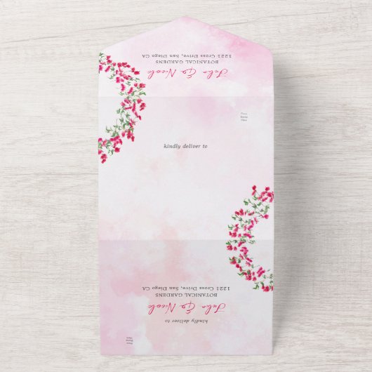 ピンクブーゲンビリア熱帯林リース結婚ズ オールインワン招待状 (外側)