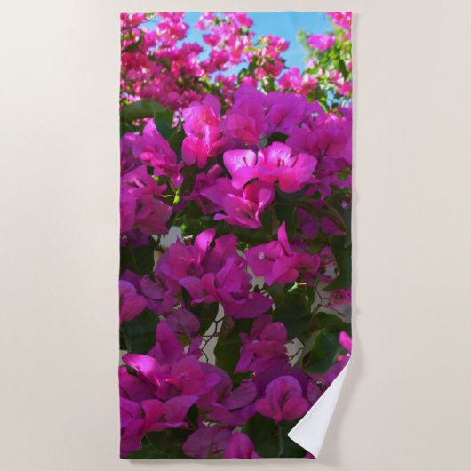 ピンクブーゲンビリア花ビーチタオル ビーチタオル (正面)