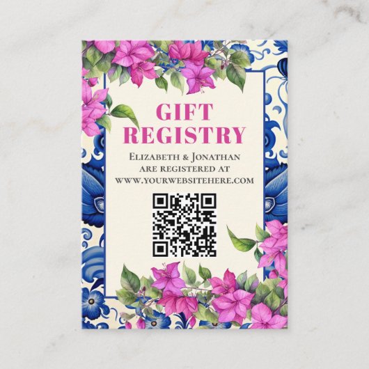 ピンクブーゲンビリーアブルータイルQRギフトレジストリ エンクロージャーカード (正面)