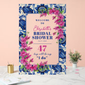 ピンクブーゲンビレアブルータイルブライダルシャワーへようこそ アクリルサイン (ウェディング)