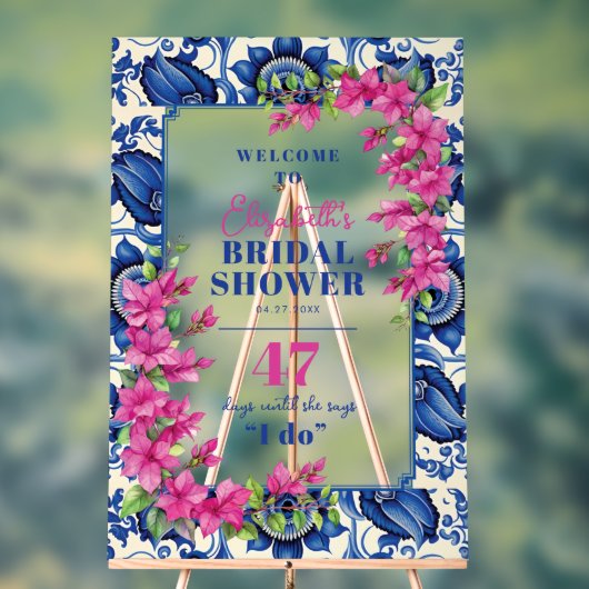ピンクブーゲンビレアブルータイルブライダルシャワーへようこそ アクリルサイン (ニュートラル)