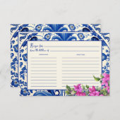 ピンクブーゲンビレアブルータイルブライダルシャワーレシピ エンクロージャーカード (正面/裏面)