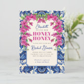 ピンクブーゲンビレアブルータイルブライダルシャワー 招待状 (スタンド正面)