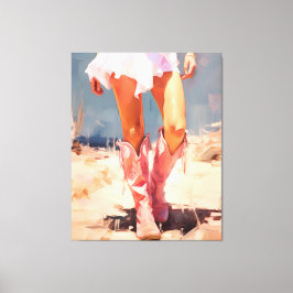 ピンクブーツの女性のカーボーイ キャンバスプリント