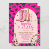 ピンクブーツアンドバブルウェスタンブライダルシャワー 招待状 (正面/裏面)