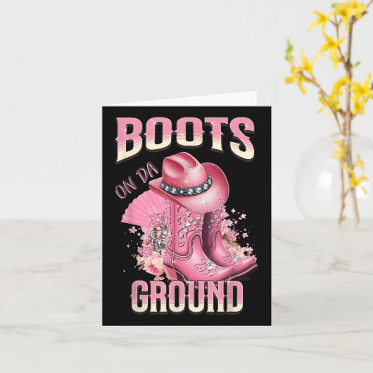 ピンクブーツオンダグランドウェスタン女性のカーボーイハットとボー カード (黄色い花)