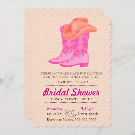 ピンクブーツ女性のカーボーイカントリーブライダルシャワー招待 招待状 (正面/裏面)
